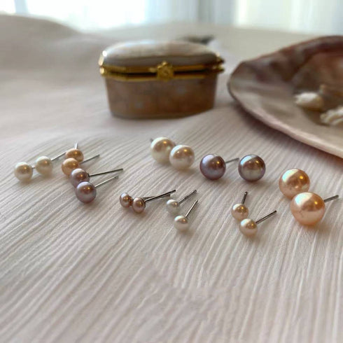 7-13mm Classic Button Freshwater Pearl Stud Earrings - May-Lynn